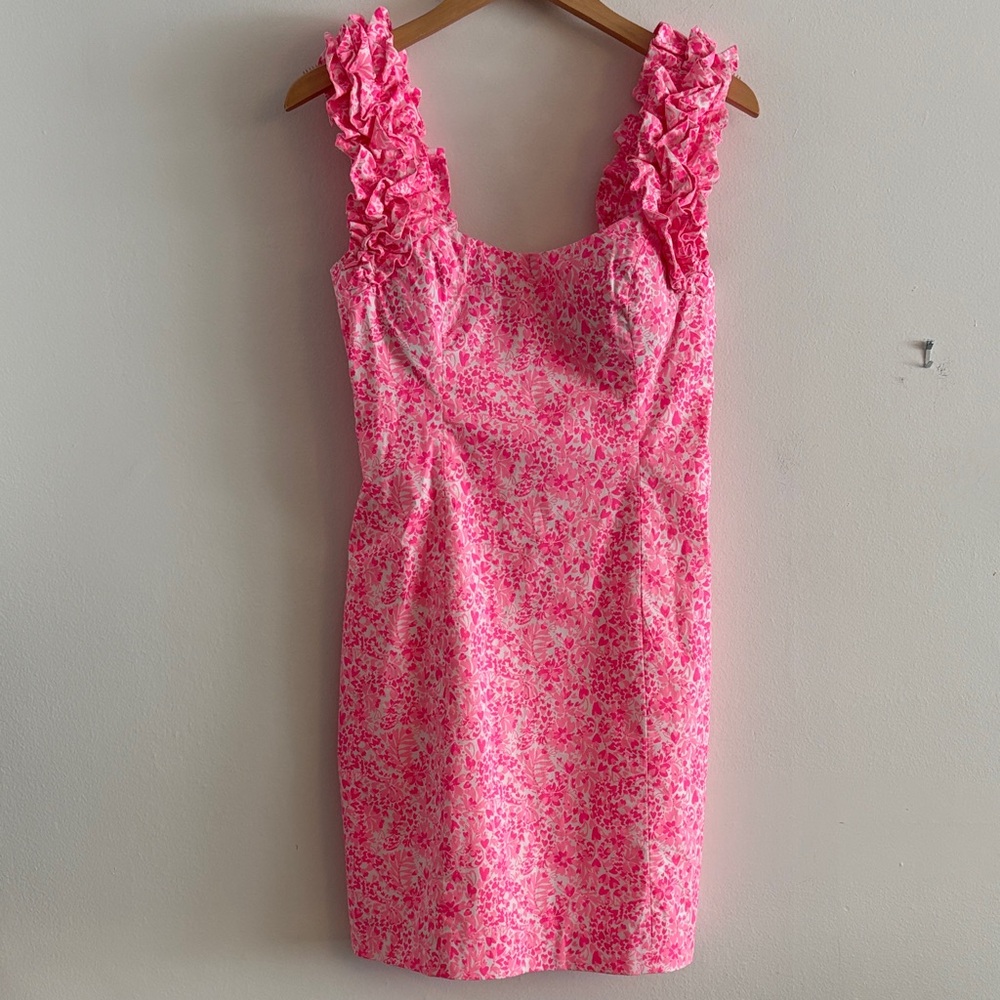 Lilly Pulitzer NWT Regina Stretch Shift Mini Dress Size 4 Pink White - Picture 2 of 9